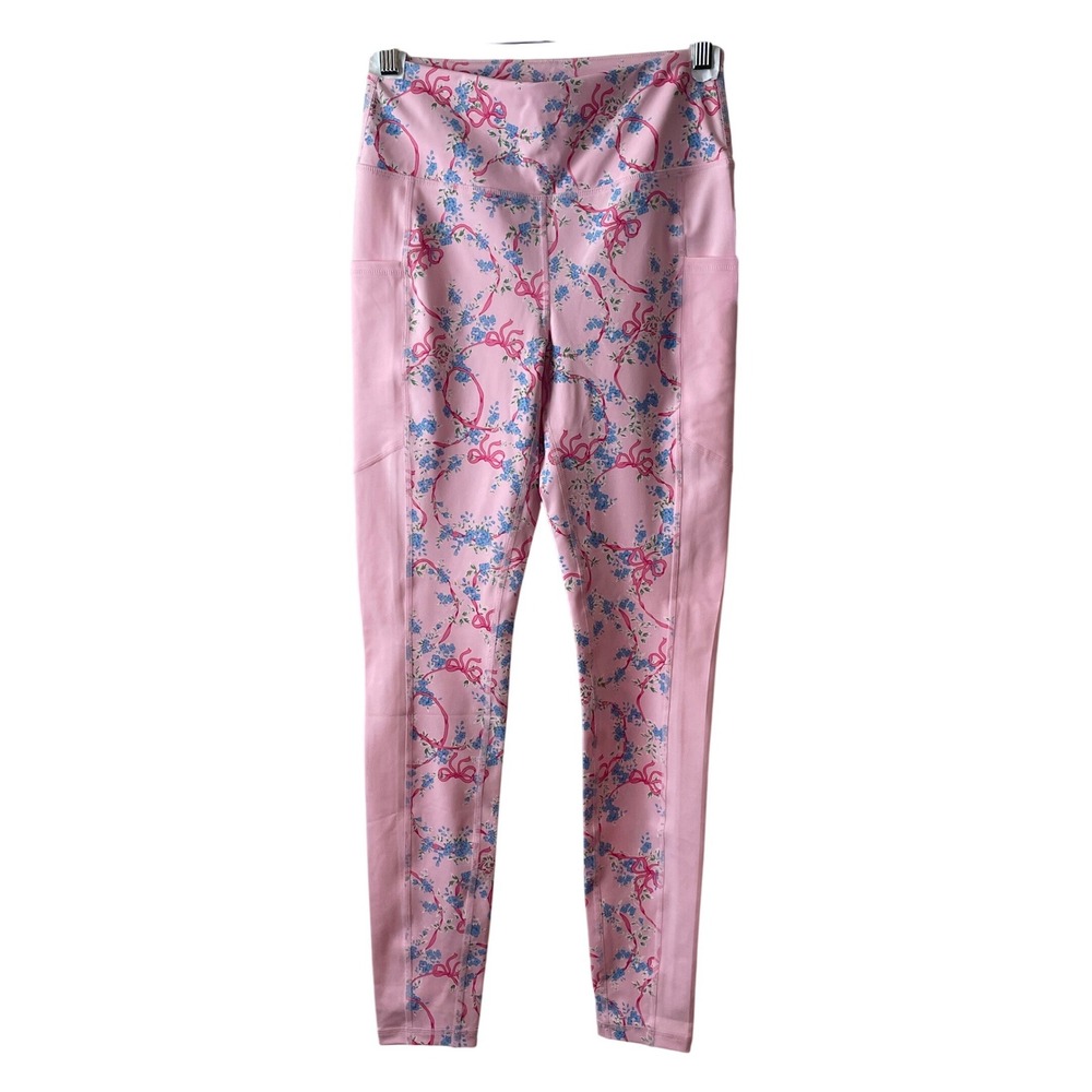 Treasures‎ by Shabby Chic Leggings Women S Pink NEW Floral Bow Activewear Pocket
